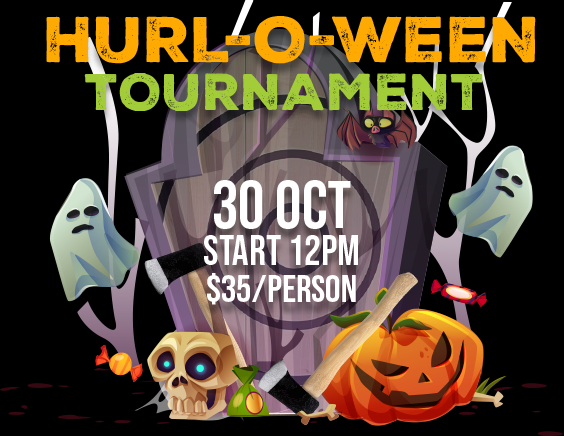 Agawam Axe house, hurl-o-ween axe throwing tournament, tournaments, halloween events, halloween party, halloween eve, tourney, fun