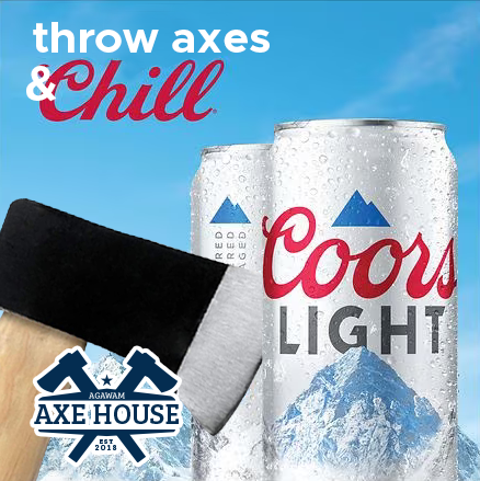 Throw axes and chill with Coors light at the Agawam Axe House.