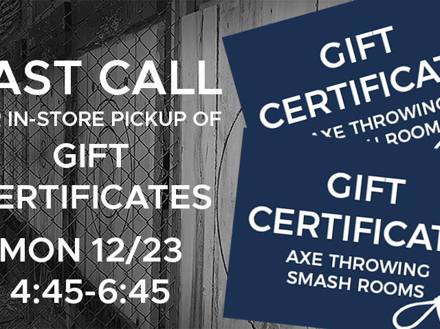 Last Call for in-store pickup of Gift Certificates Monday Dec 23 from 445 to 645