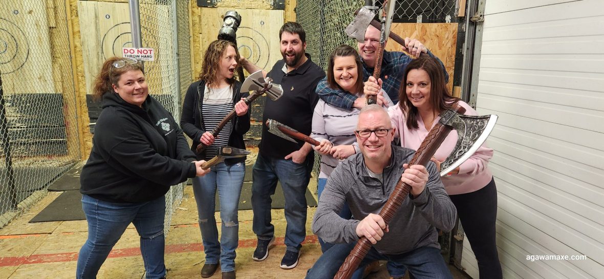 Axe throwers at the Agawam Axe House