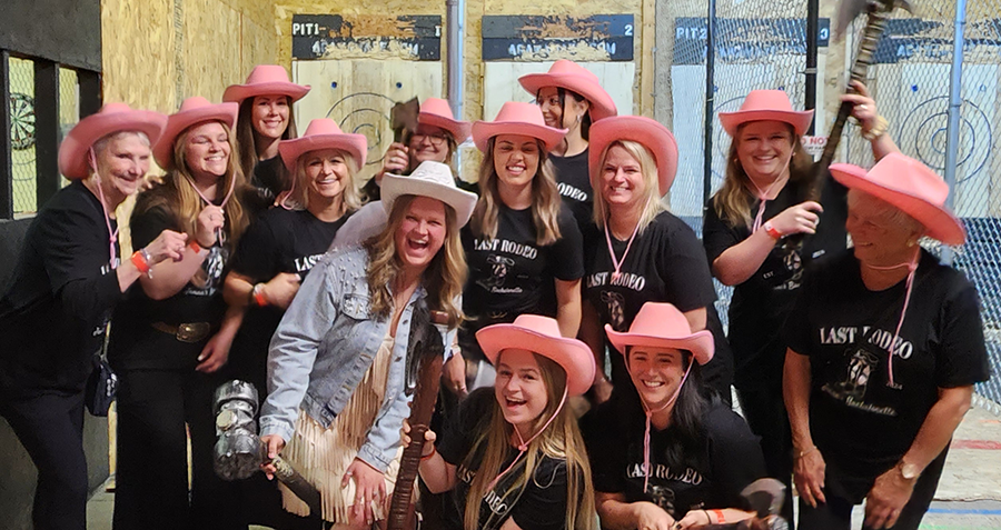 A bachelorette party at the Agawam Axe House - an axe throwing bar located in Agawam MA