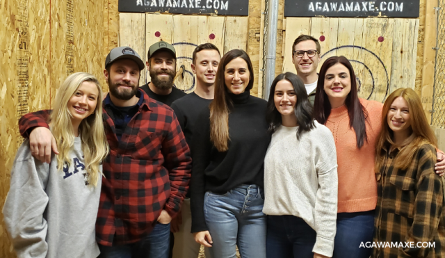 Axe Throwing group at the Agawam Axe House