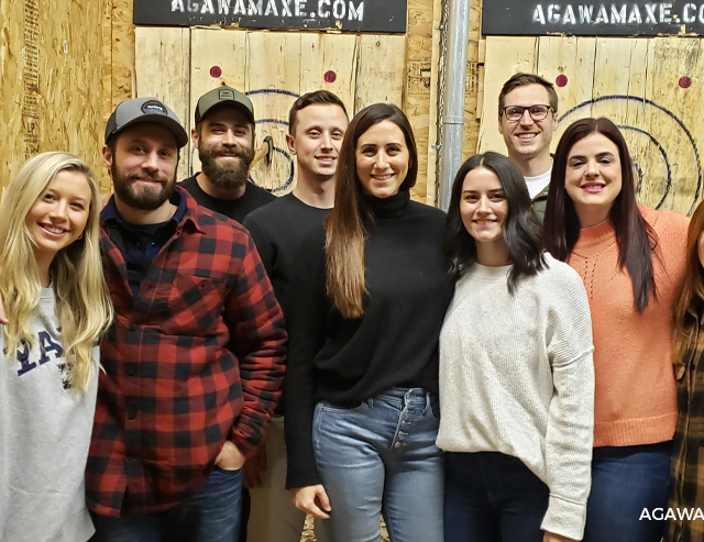 Axe Throwing group at the Agawam Axe House